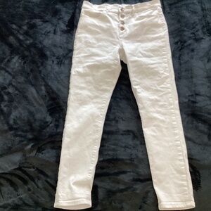 Loft women’s white, high rise, stretch, button fly, straight leg, size 6, jeans
